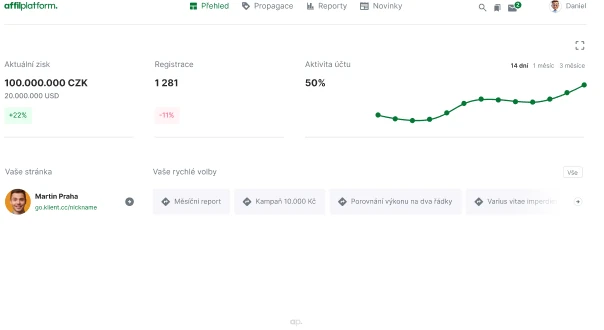 Affilplatform, affiliate přehled