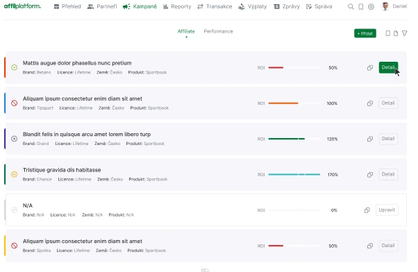 Affilplatform, performance a ROI kampaní