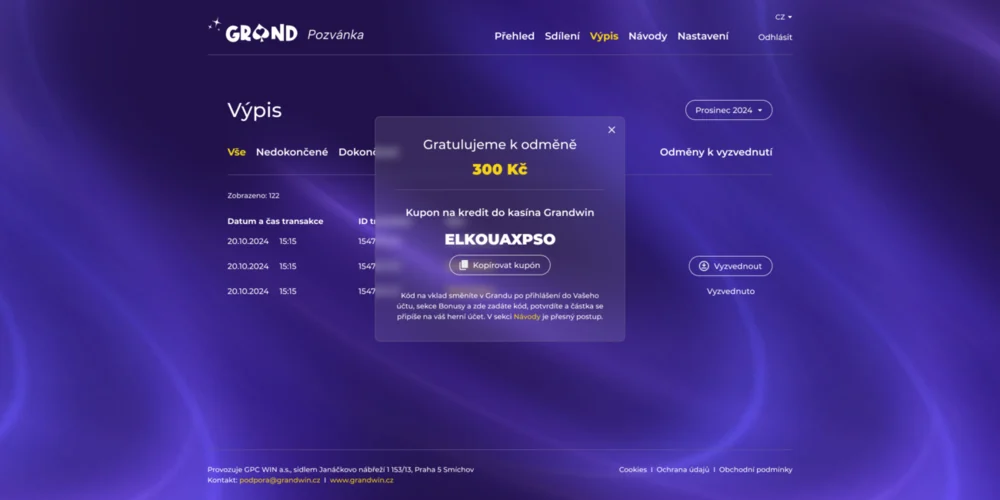 Používateľ, uplatnený bonusový kód